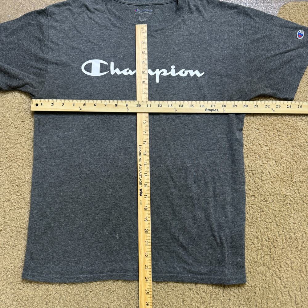 Champion Mens Size M Medium Dark Charcoal Heather Gray Script Logo T-Shirt - Picture 8 of 8